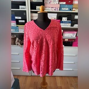 Beautiful coral lace top with bell sleeves
